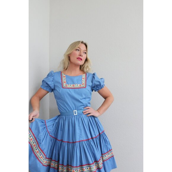 1960's Vintage Folk Embroidered Western Dress ~ Women's Extra Small Small XS SM - Picture 3 of 10